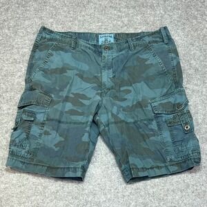 Express Mens Blue Camo Cargo Shorts Durable Reinforced Cotton Utility Size 36